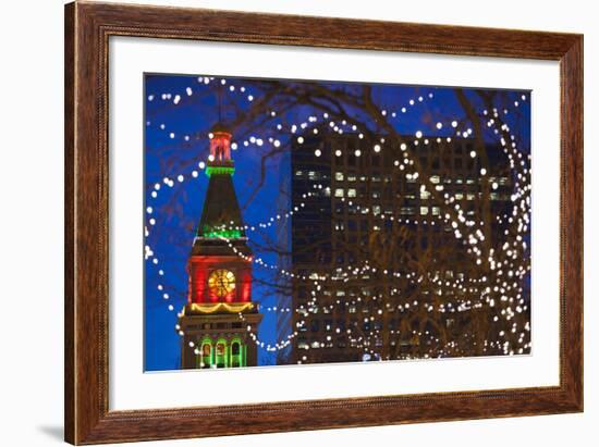 Daniels and Fisher Clock Tower with Christmas Lights, Denver, Colorado, USA-Walter Bibikow-Framed Photographic Print