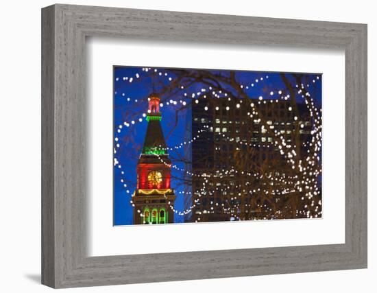 Daniels and Fisher Clock Tower with Christmas Lights, Denver, Colorado, USA-Walter Bibikow-Framed Photographic Print