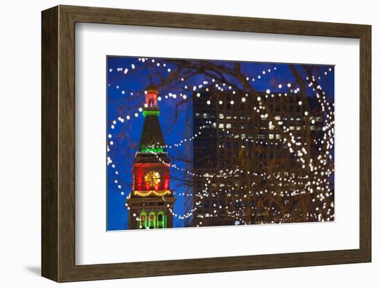 Daniels and Fisher Clock Tower with Christmas Lights, Denver, Colorado, USA-Walter Bibikow-Framed Photographic Print