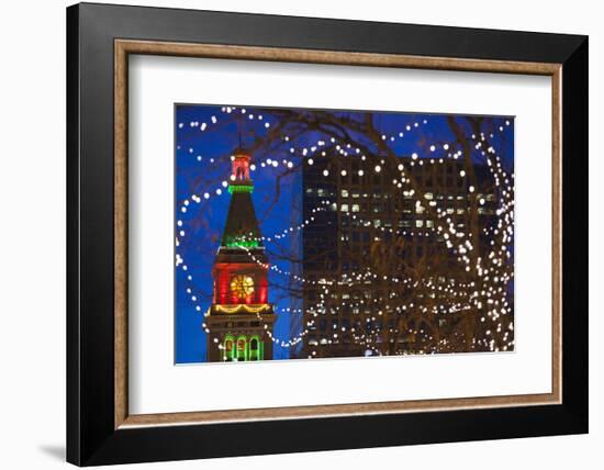 Daniels and Fisher Clock Tower with Christmas Lights, Denver, Colorado, USA-Walter Bibikow-Framed Photographic Print
