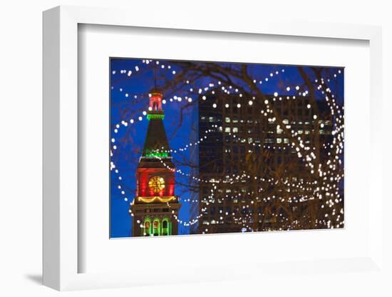 Daniels and Fisher Clock Tower with Christmas Lights, Denver, Colorado, USA-Walter Bibikow-Framed Photographic Print