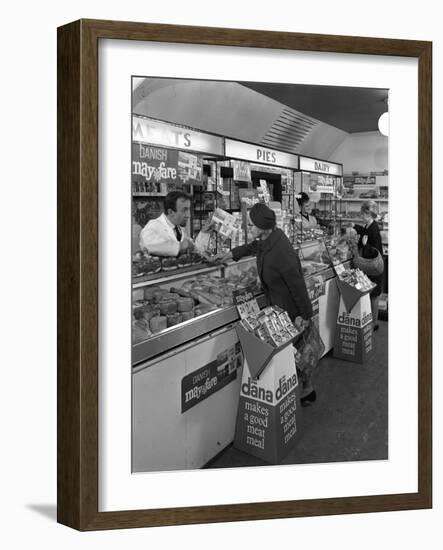 Danish Bacon May Fare Shop Display, Wath Upon Dearne, South Yorkshire, 1964-Michael Walters-Framed Photographic Print