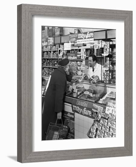 Danish Bacon May Fare Shop Display, Wath Upon Dearne, South Yorkshire, 1964-Michael Walters-Framed Photographic Print