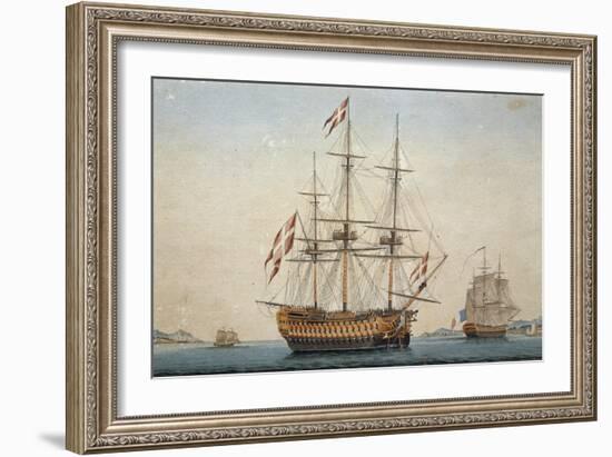 Danish Flagship with 110 Cannons, Colour Lithograph by Unknown Artist, Sweden, 19th Century-null-Framed Giclee Print