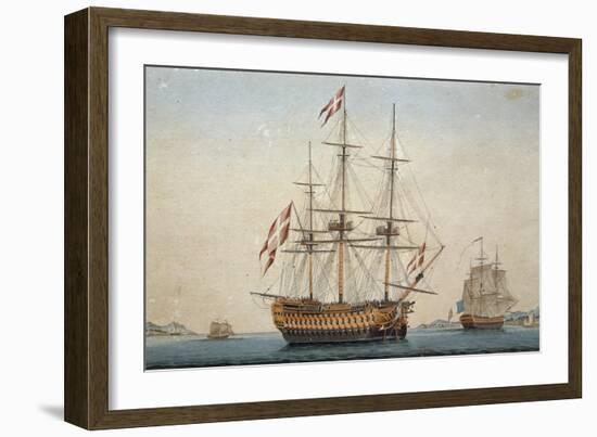 Danish Flagship with 110 Cannons, Colour Lithograph by Unknown Artist, Sweden, 19th Century-null-Framed Giclee Print