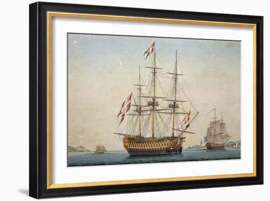 Danish Flagship with 110 Cannons, Colour Lithograph by Unknown Artist, Sweden, 19th Century-null-Framed Giclee Print