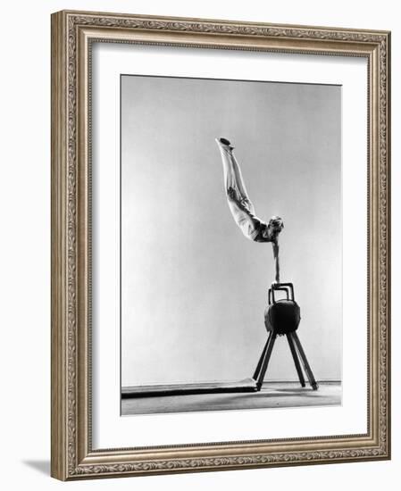 Danish Gymnastics Champion Hans Elmann Executing High Front Vault-Gjon Mili-Framed Photographic Print