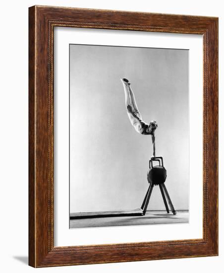 Danish Gymnastics Champion Hans Elmann Executing High Front Vault-Gjon Mili-Framed Photographic Print