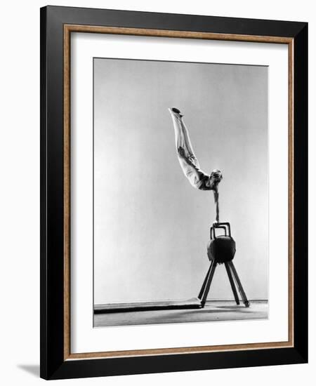 Danish Gymnastics Champion Hans Elmann Executing High Front Vault-Gjon Mili-Framed Photographic Print