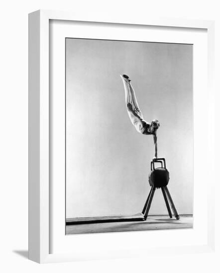 Danish Gymnastics Champion Hans Elmann Executing High Front Vault-Gjon Mili-Framed Photographic Print