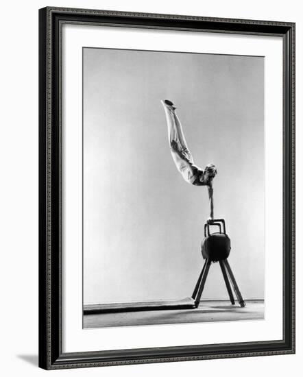 Danish Gymnastics Champion Hans Elmann Executing High Front Vault-Gjon Mili-Framed Photographic Print