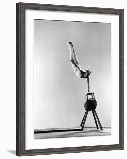 Danish Gymnastics Champion Hans Elmann Executing High Front Vault-Gjon Mili-Framed Photographic Print