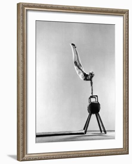 Danish Gymnastics Champion Hans Elmann Executing High Front Vault-Gjon Mili-Framed Photographic Print