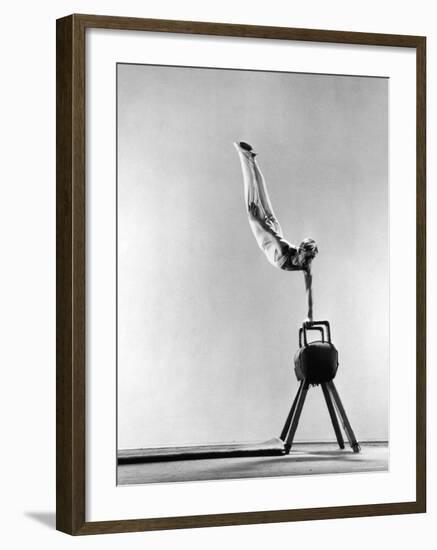 Danish Gymnastics Champion Hans Elmann Executing High Front Vault-Gjon Mili-Framed Photographic Print