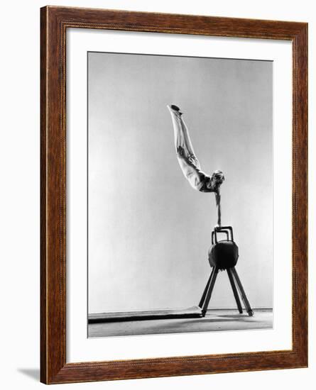 Danish Gymnastics Champion Hans Elmann Executing High Front Vault-Gjon Mili-Framed Photographic Print