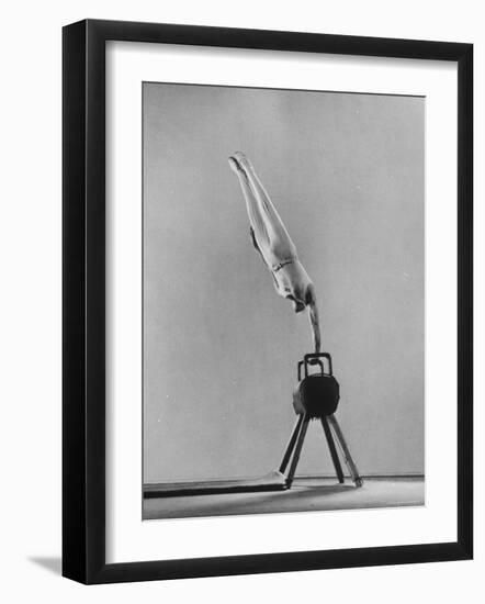 Danish Gymnastics Champion Hans Elmann Executing High Front Vault-Gjon Mili-Framed Photographic Print