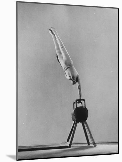 Danish Gymnastics Champion Hans Elmann Executing High Front Vault-Gjon Mili-Mounted Photographic Print