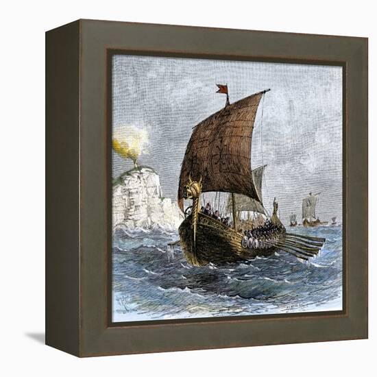 Danish Viking Ship, Raven, at Sea-null-Framed Premier Image Canvas