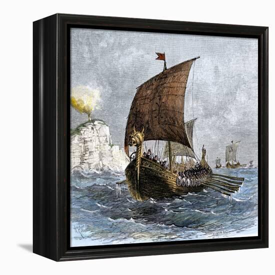 Danish Viking Ship, Raven, at Sea-null-Framed Premier Image Canvas