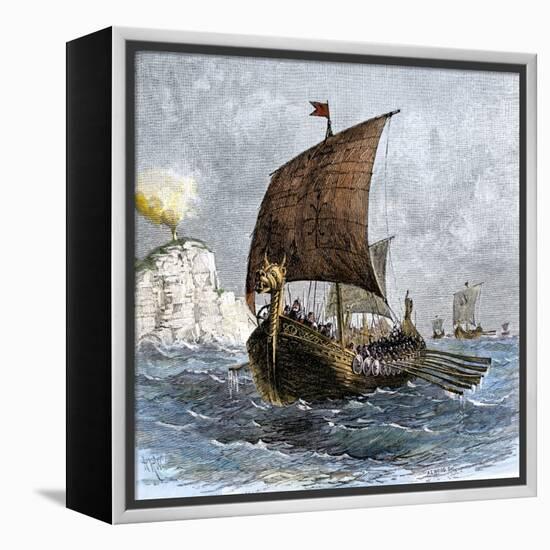 Danish Viking Ship, Raven, at Sea-null-Framed Premier Image Canvas