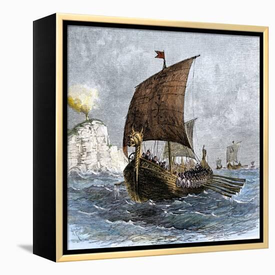 Danish Viking Ship, Raven, at Sea-null-Framed Premier Image Canvas