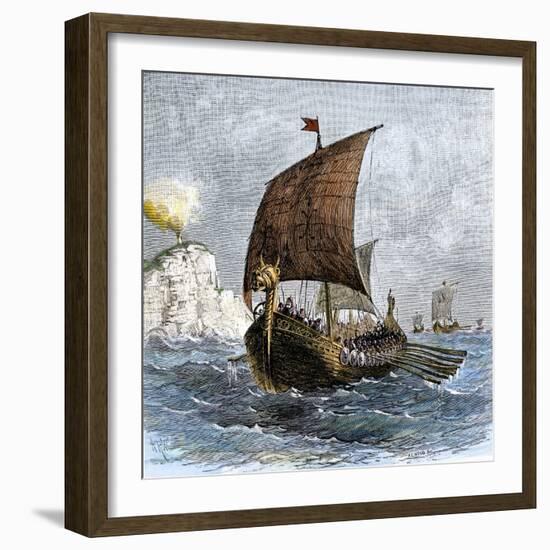 Danish Viking Ship, Raven, at Sea-null-Framed Giclee Print