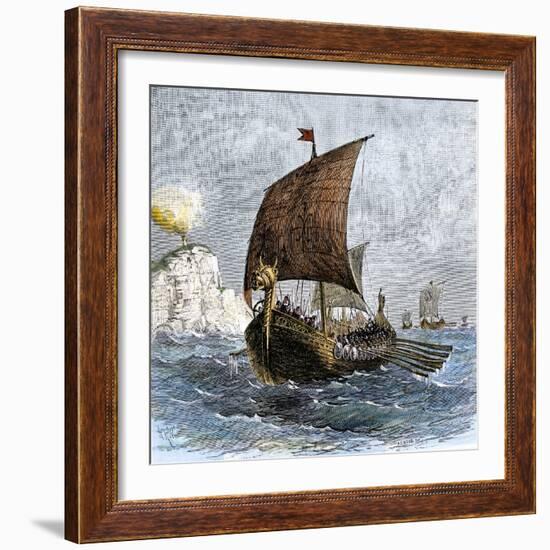 Danish Viking Ship, Raven, at Sea--Framed Giclee Print