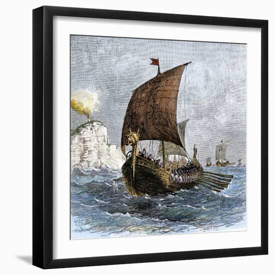 Danish Viking Ship, Raven, at Sea-null-Framed Giclee Print