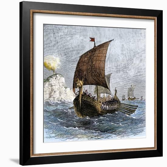Danish Viking Ship, Raven, at Sea--Framed Giclee Print