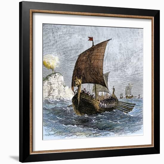 Danish Viking Ship, Raven, at Sea-null-Framed Giclee Print