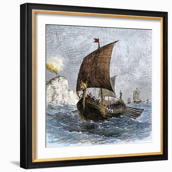 Danish Viking Ship, Raven, at Sea-null-Framed Giclee Print