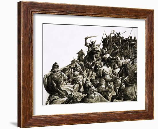 Danish Vikings Attack the British Forces under King Alfred-C.l. Doughty-Framed Giclee Print