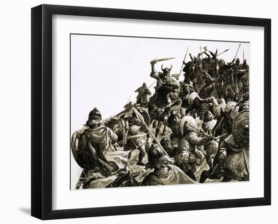 Danish Vikings Attack the British Forces under King Alfred-C.l. Doughty-Framed Giclee Print