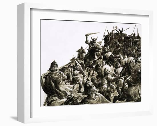 Danish Vikings Attack the British Forces under King Alfred-C.l. Doughty-Framed Giclee Print