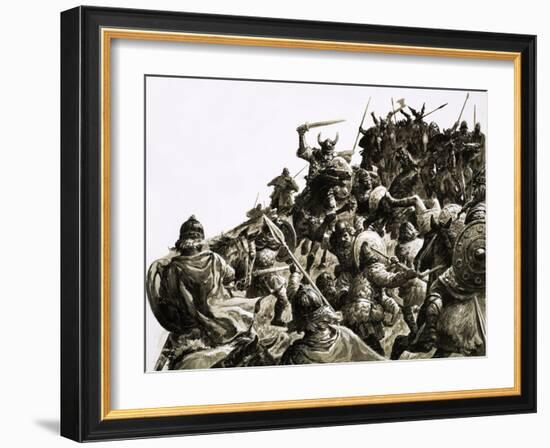 Danish Vikings Attack the British Forces under King Alfred-C.l. Doughty-Framed Giclee Print