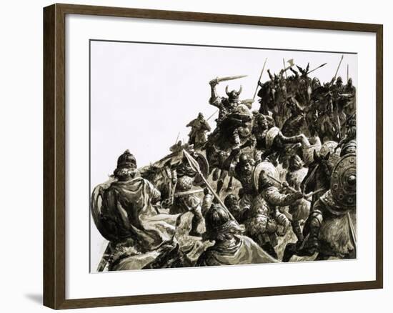 Danish Vikings Attack the British Forces under King Alfred-C.l. Doughty-Framed Giclee Print