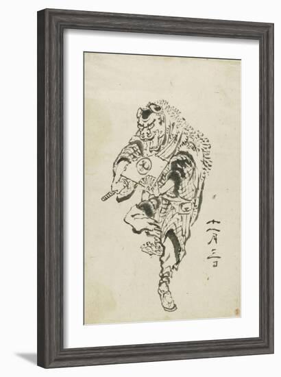 Danseur de Shishi-mai (danse du lion)-Katsushika Hokusai-Framed Giclee Print