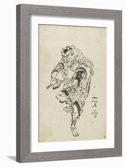 Danseur de Shishi-mai (danse du lion)-Katsushika Hokusai-Framed Giclee Print