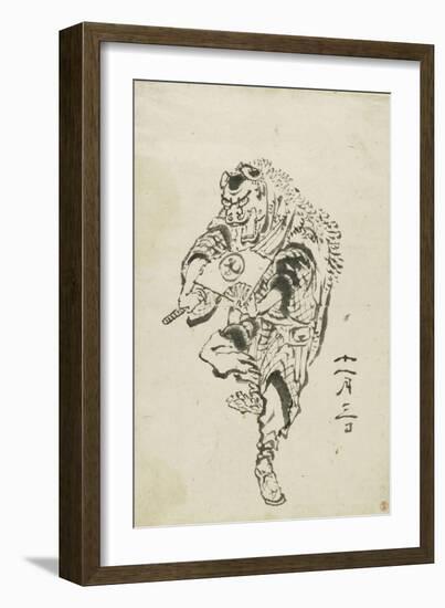 Danseur de Shishi-mai (danse du lion)-Katsushika Hokusai-Framed Giclee Print