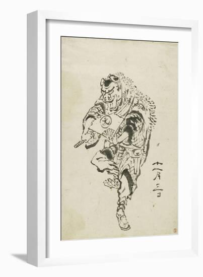 Danseur de Shishi-mai (danse du lion)-Katsushika Hokusai-Framed Giclee Print