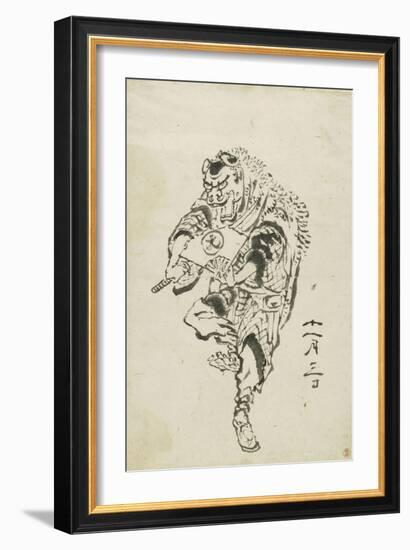 Danseur de Shishi-mai (danse du lion)-Katsushika Hokusai-Framed Giclee Print