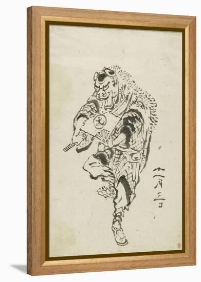 Danseur de Shishi-mai (danse du lion)-Katsushika Hokusai-Framed Premier Image Canvas