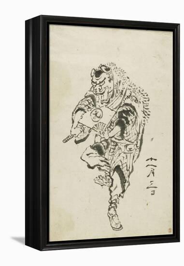 Danseur de Shishi-mai (danse du lion)-Katsushika Hokusai-Framed Premier Image Canvas