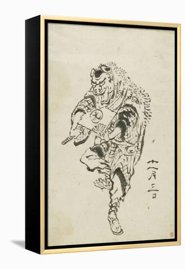 Danseur de Shishi-mai (danse du lion)-Katsushika Hokusai-Framed Premier Image Canvas