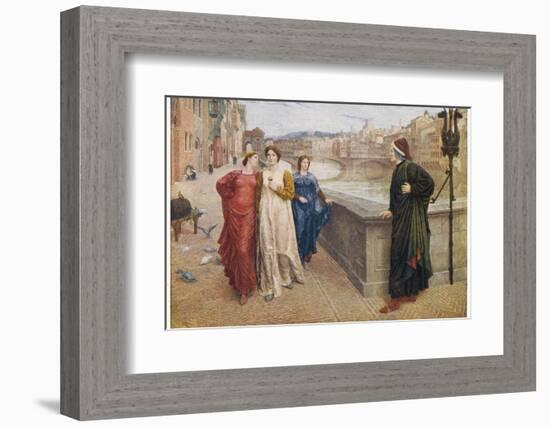 Dante Alighieri Italian Writer Meeting His Beloved Beatrice Portinari on the Lung'Arno Florence-Henry Holiday-Framed Photographic Print