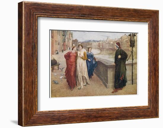 Dante Alighieri Italian Writer Meeting His Beloved Beatrice Portinari on the Lung'Arno Florence-Henry Holiday-Framed Photographic Print