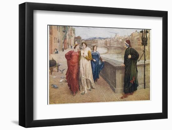 Dante Alighieri Italian Writer Meeting His Beloved Beatrice Portinari on the Lung'Arno Florence-Henry Holiday-Framed Photographic Print