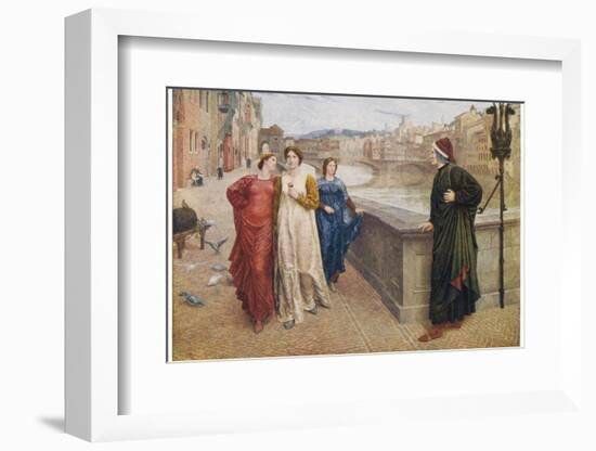 Dante Alighieri Italian Writer Meeting His Beloved Beatrice Portinari on the Lung'Arno Florence-Henry Holiday-Framed Photographic Print