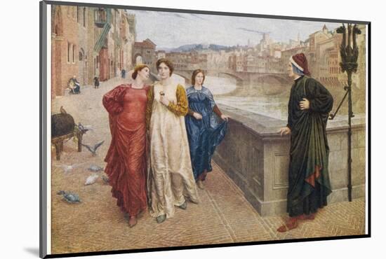 Dante Alighieri Italian Writer Meeting His Beloved Beatrice Portinari on the Lung'Arno Florence-Henry Holiday-Mounted Photographic Print