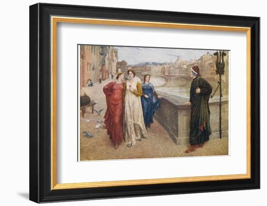 Dante Alighieri Italian Writer Meeting His Beloved Beatrice Portinari on the Lung'Arno Florence-Henry Holiday-Framed Photographic Print